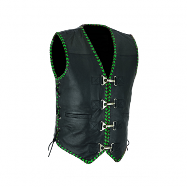Men's Club Green laces leather Motorcycle Vest