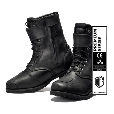 Vintage black distressed heritage motorcycle touring boots