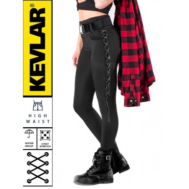 WOMEN'S LACE UP RETRO MOTORCYCLE KEVLAR LEGGINGS CE 17092
