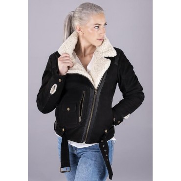 Lady aviator black nubuck shearling jacket