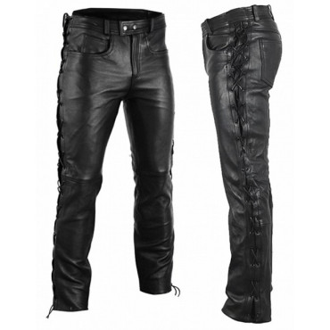UNISEX LACE UP RETRO LEATHER PANTS