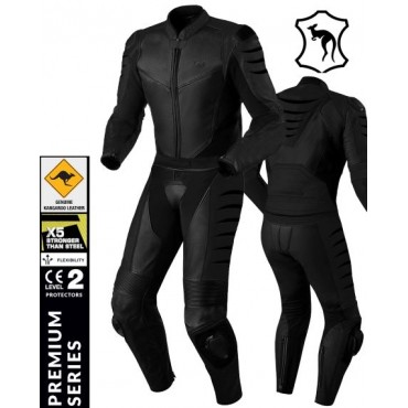 KANGAROO PREMIUM FX BLACK 2-PIECE MOTORCYKEL LEATHER SUITS