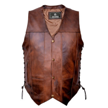 Iron Stallion Vintage Brown Motorcycle Leather Vest