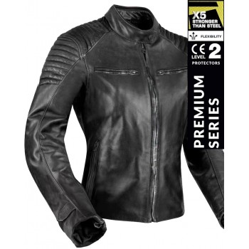 LADY BANDIT 92X DISTRESSED BLACK GOAT NAPPA CE PREMIUM MOTORCYCLE LEATHER JACKET